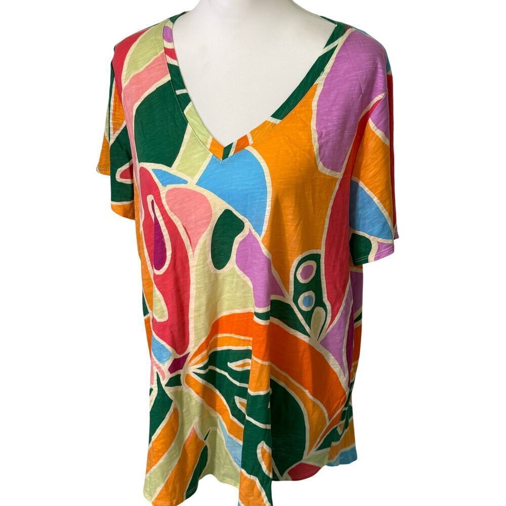 christian sirano NY top short sleeve bold color design v neck womens size 1x - Picture 2 of 5